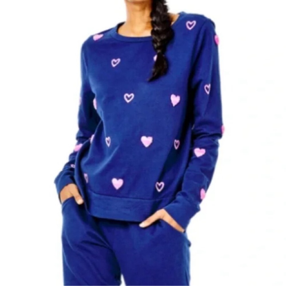 Lilly Pulitzer Navy Blue Sweatshirt with Pink Heart Motif